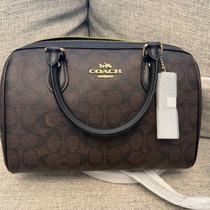 Coach Rowan Satchel (Medium/Regular) in Signature Canvas – Walnut / Black – NWT
